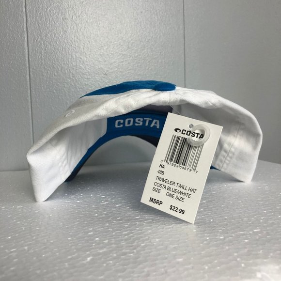 Costa Born On The Water Traveler Twill Fishing Hat Blue White One Size NEW - Picture 4 of 7
